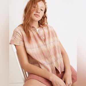 Madewell | Hilltop Plaid Short Sleeve Shirt in Ombré Stripe Large 70s Western